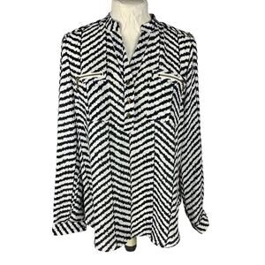 Zebra Animal Print Button Up Top SZ S Striped Lightweight Travel Office Blouse